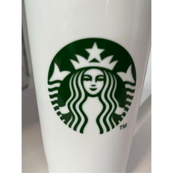 STARBUCKS 16oz Mermaid Siren Logo Tall Ceramic Coffee Mug White & Green 2014 - Picture 2 of 7